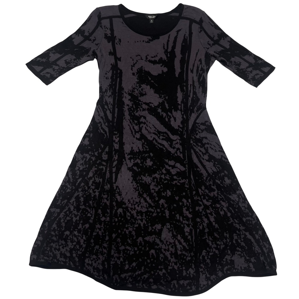 Simply Vera Vera Wang Womens Black Grey Abstract Knit‎ Fit Flare Dress Medium